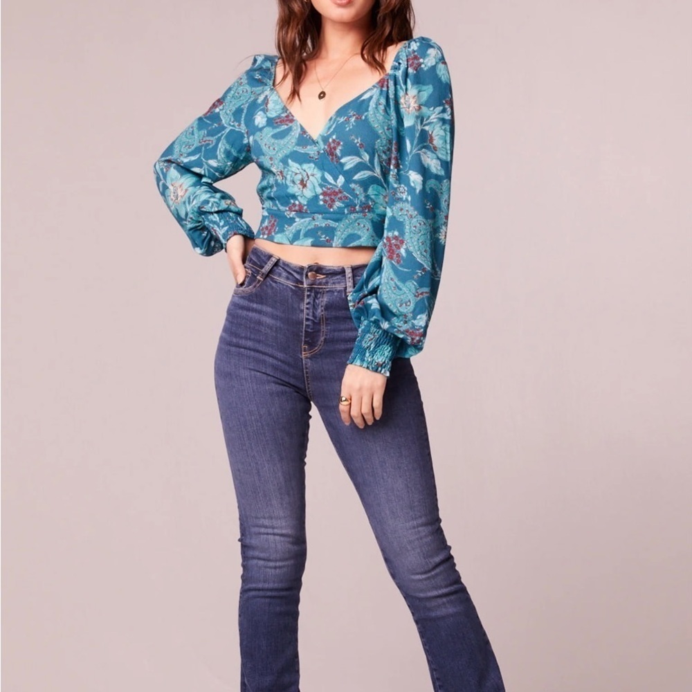 NEW Band of the Free Sybille Teal Floral Crossover Crop Top Viscose XS